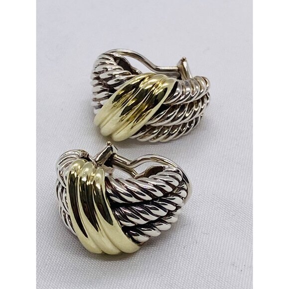 David Yurman Triple Cable Sterling Silver 14K Yellow Gold Clip on Earrings - Picture 7 of 8